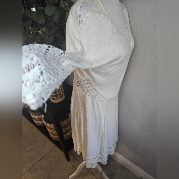 Free People Fit Flare Knit Skater Dress 3/4 Slv Lace Mesh Cutout  stretch Size L - Picture 11 of 12